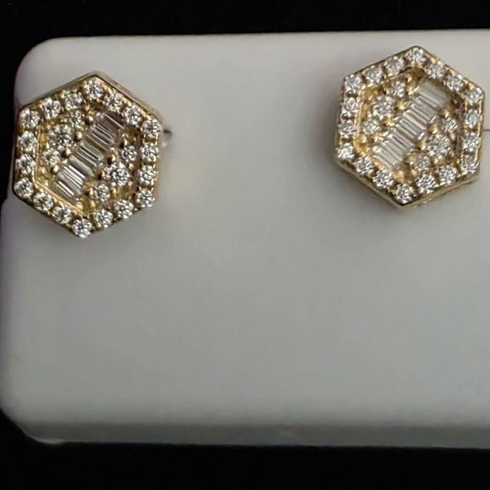 1.00CT VVS D Moissanite Hexagon Stud Earrings | 925 SS | Yellow Gold Plated